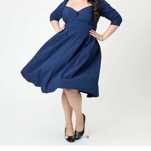 NWT Unique Vintage Navy Blue Plus Size Sweetheart Neckline Lamar Swing Dress 2XL